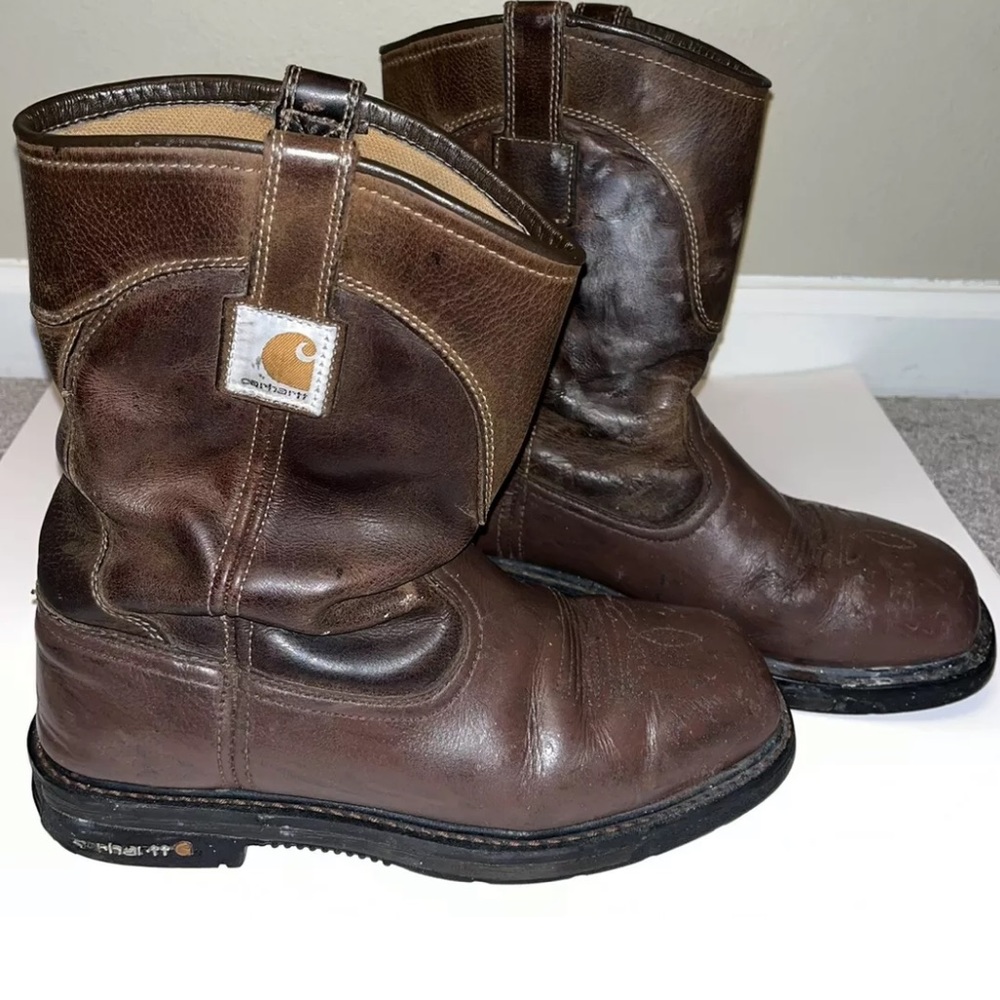 Carhartt Men's SQUARE STEEL TOE WELLINGTON BOOT CMP1218 Size 9M All Leather